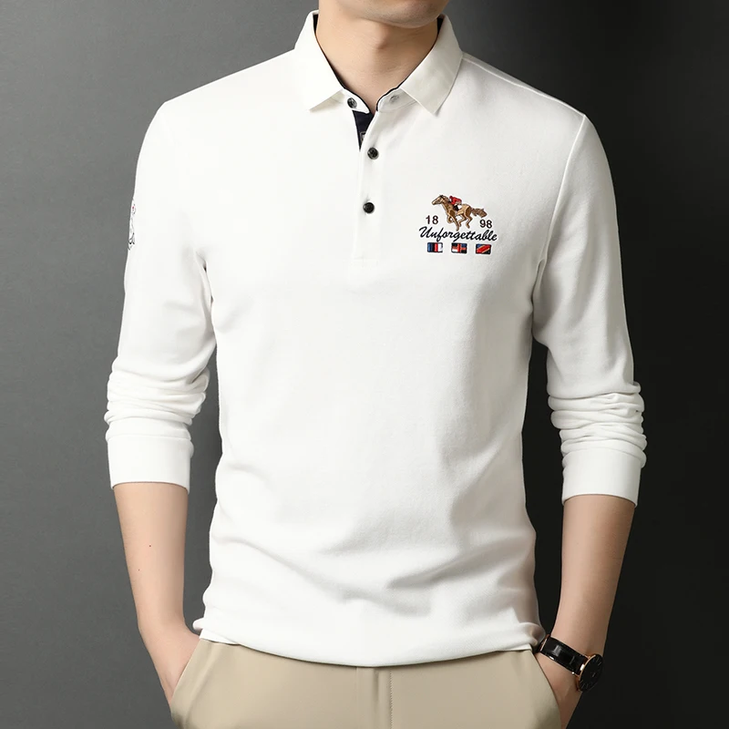 

Premium Men's Long Sleeved Business Printed POLO Shirt, Slim Fitting Polo Shirt with Polo Collar and Button Design.
