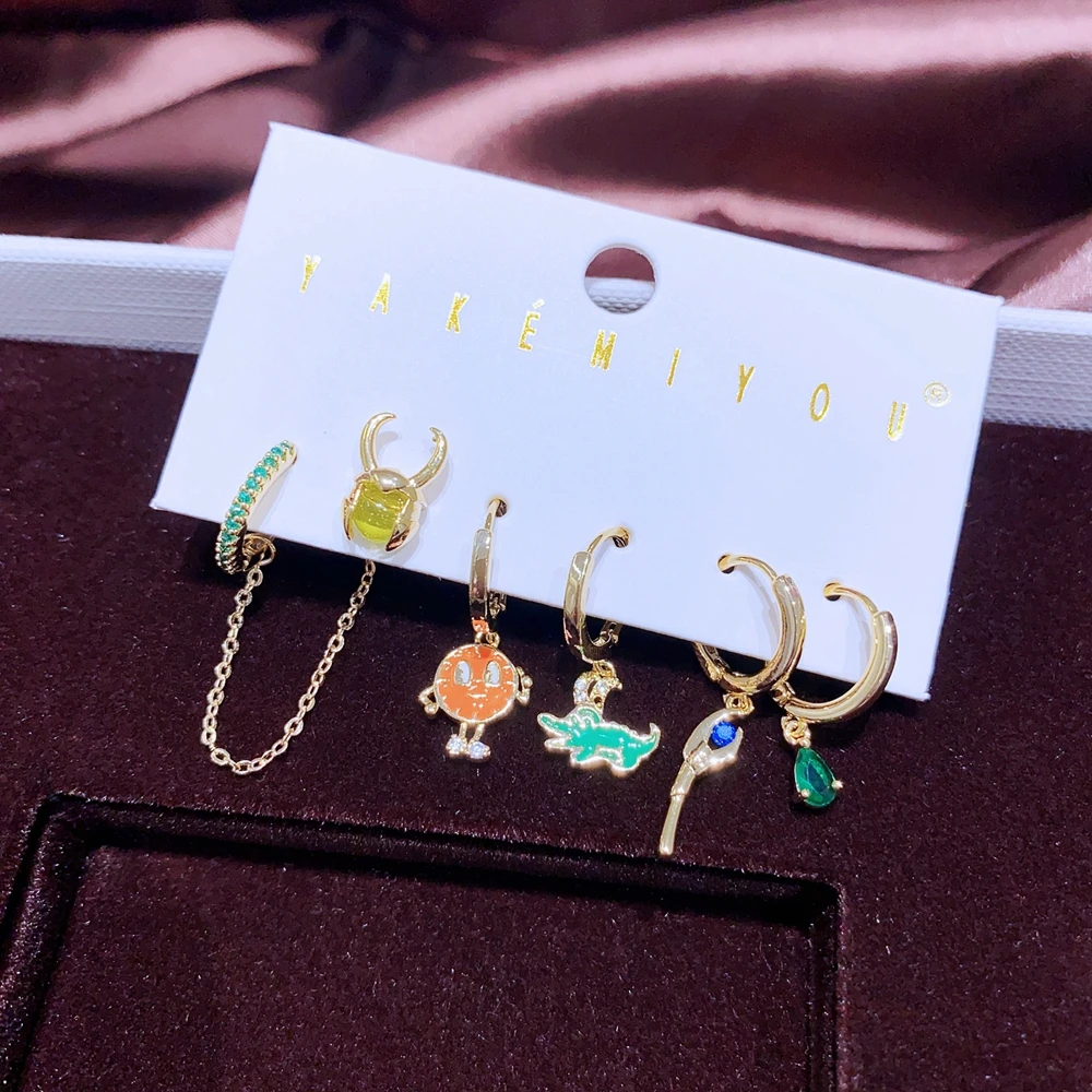 MIGGA 6pcs Cool Movie Hero Pendant Drop Earrings Set Gold Color Plated Cubic Zircon Stone Women Jewelry 2