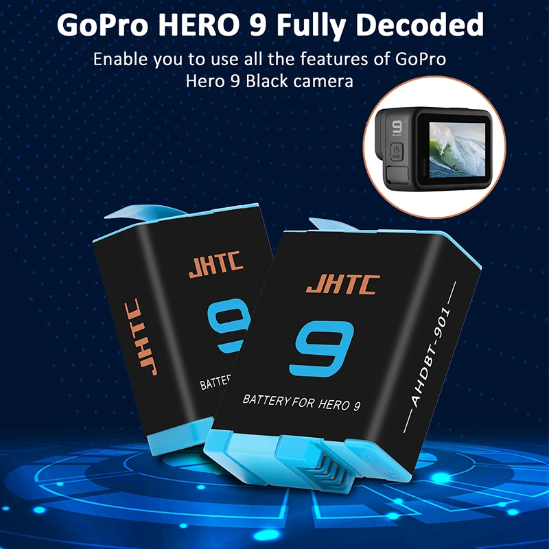 Trois batteries de rechange pour GoPro Hero 12, 11, 10, 9 en rangée, autonomie longue durée.