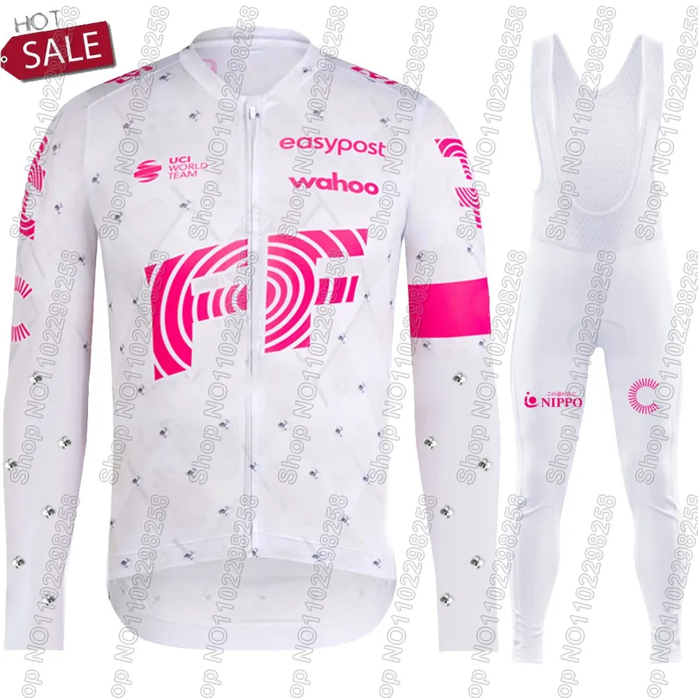 White EFFUL Team Cycling Jersey Set Men Summer Winter Clothing Suit Mens Long Sleeve MTB Bike Road Pants Bib Ropa Ciclismo