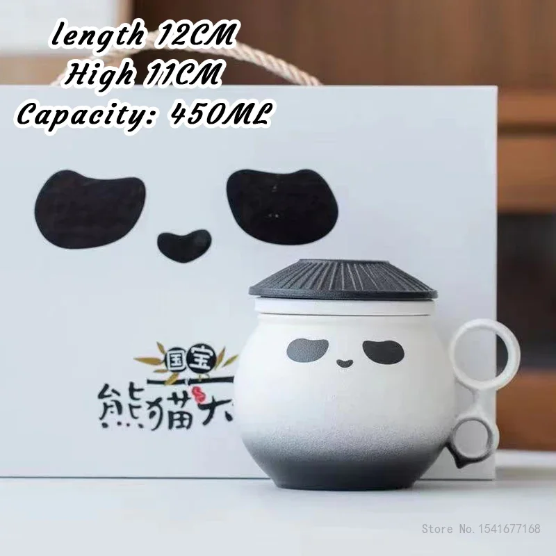 Chinese Style Creative High-end Cartoon Handle with lid Mug, Ceramic Home Office Supplies Tea Water Separation Cup Gift Box, 1Pc