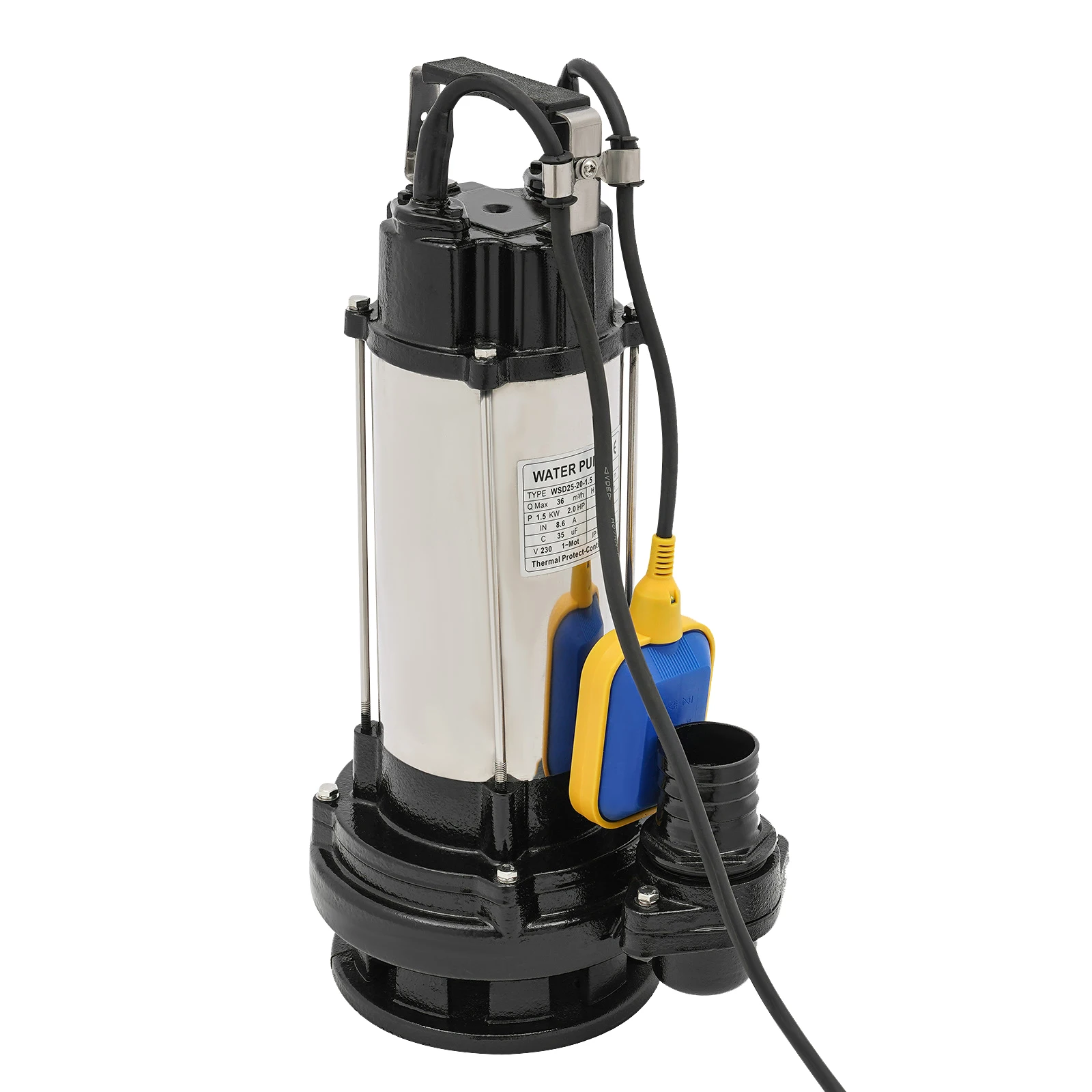 Tauchpumpe, 36000 l/h, Abwasser, schmutzige Abflusswasserpumpe mit Schwimmerschalter, Sumpf, 2 PS, industrieller Tauchpumpe aus Edelstahl