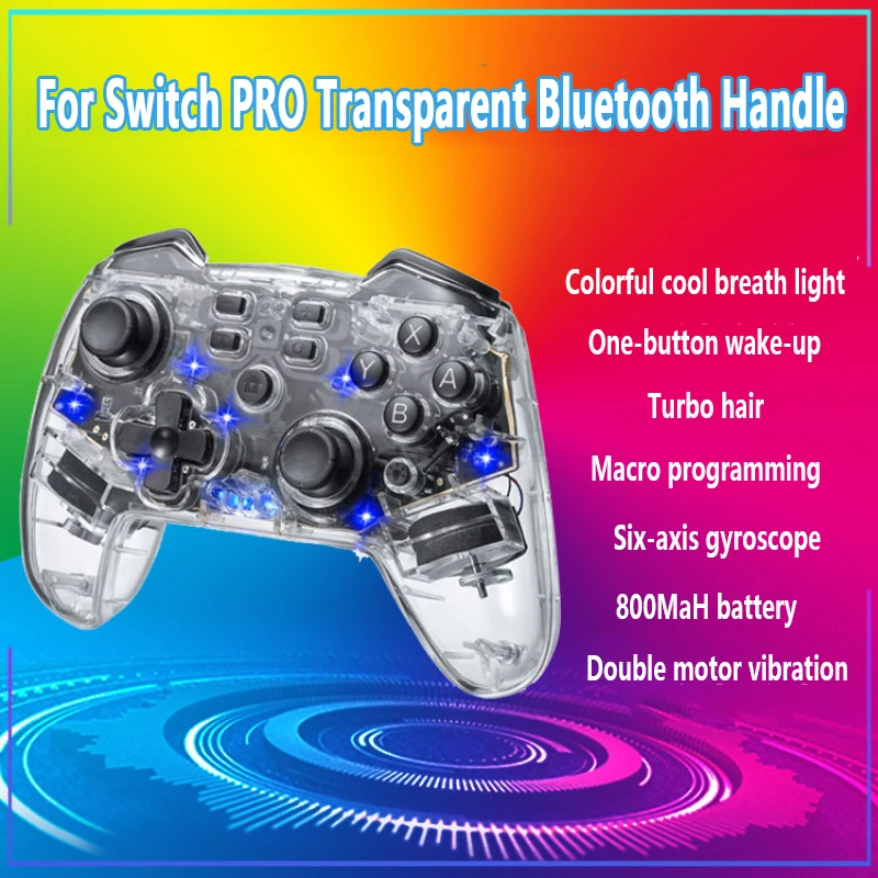 Per Switch Pro Wireless Bluetooth Game Handle Led Color Light Wake-Up Vibration Macro Programmazione Per Switch Clear Handle
