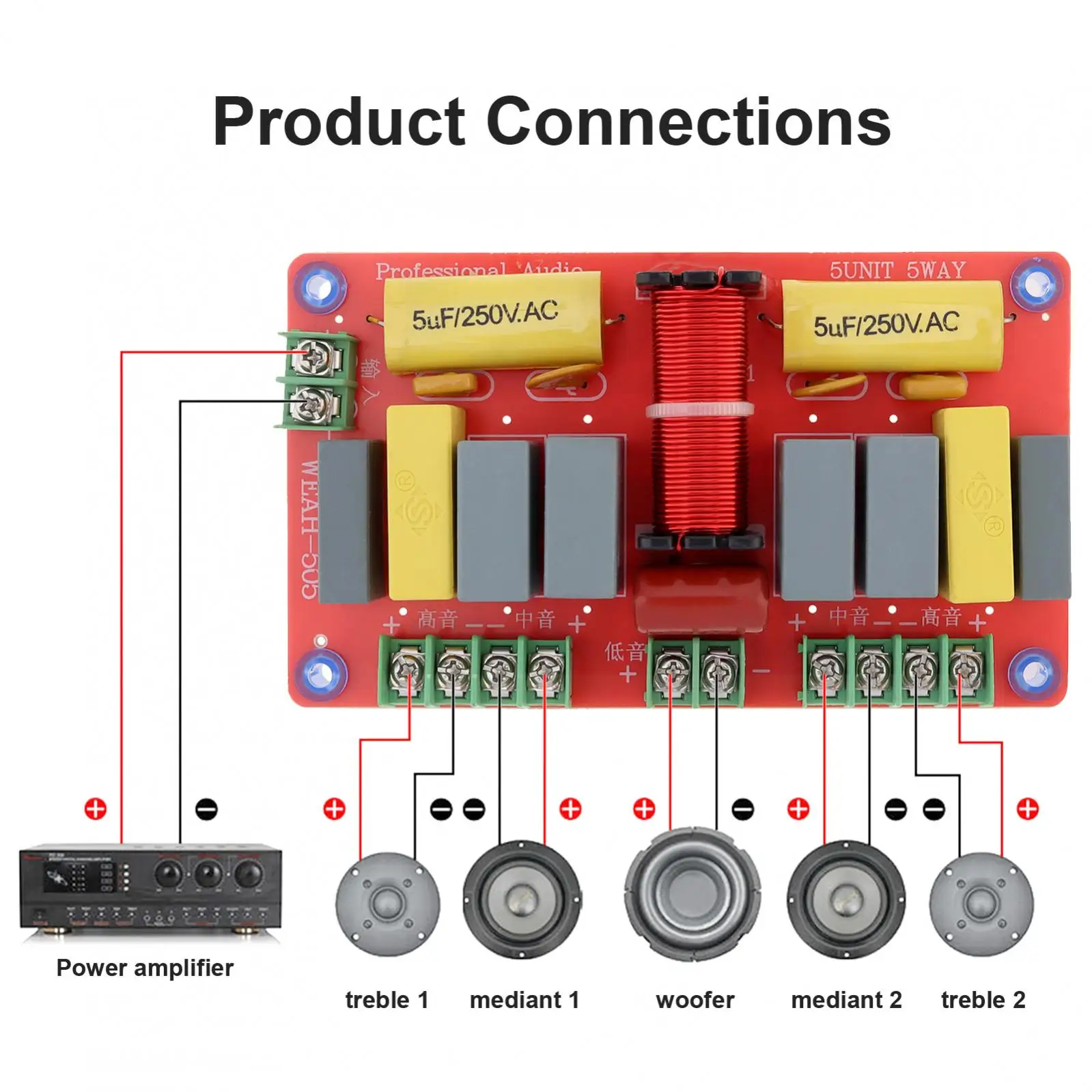 Separateur Audio Crossover Audio 4 Voies 200W - Haut-parleur Pro KTV - Double Basse/Médium/Aigu Haute Frequence