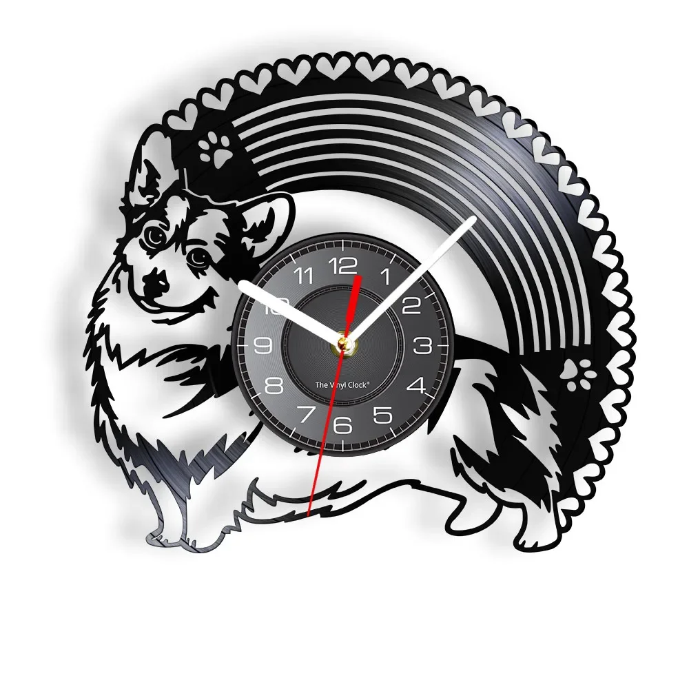 

Настенные часы Pembroke Welsh Corgi с любовными сердцами, виниловая пластина, кардиган Corgy, черный винил LP, часы с бесшумным движением, подарок для собак и домашних животных