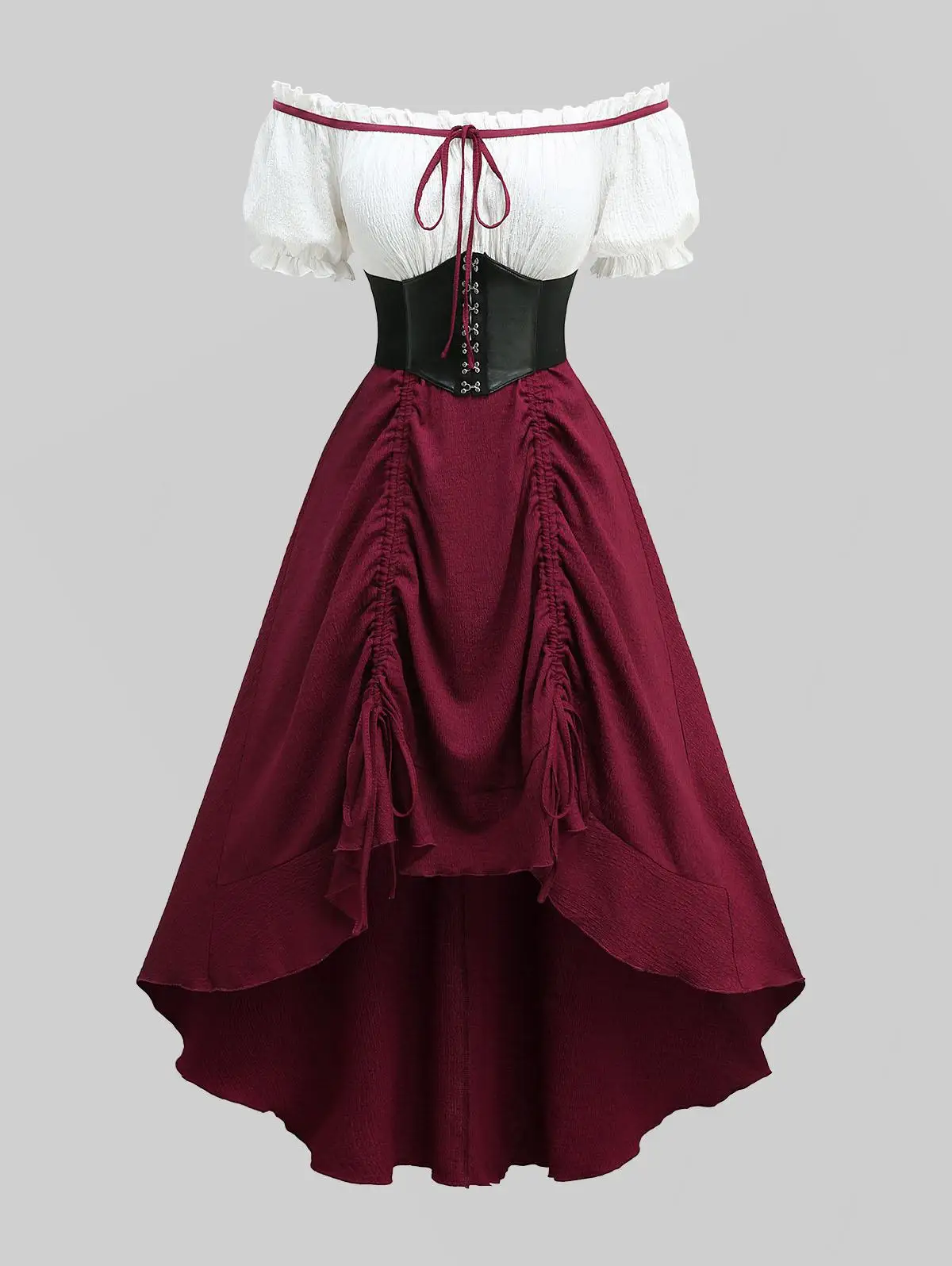 ROSEGAL Plus Size Off The Shoulder Cinched High Low Dress With Corset Belt, Women Casual Ruffles Tie Ruched Midi Dresses