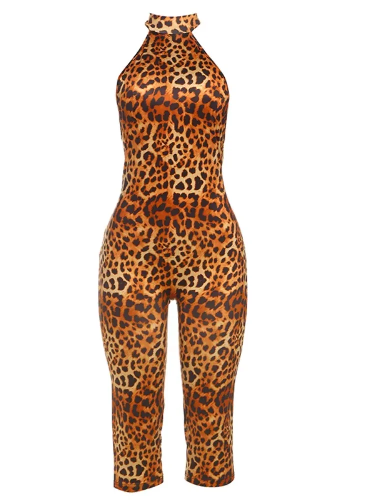 Sisterlinda Backless Attractive Printed Playsuits Summer Fashion Halter Sleeveless Thin Mesh Sheer Slim Rompers Female Clubwear 6