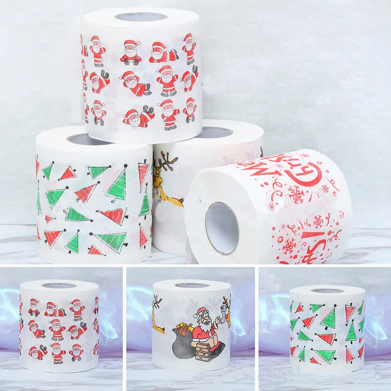 FangYun Weihnachts-Toilettenpapier 2 Rollen – Mit Lustigen Weihnachtsmotiven, 240 Blatt Pro Rolle, Perfekt Als Gag-Geschenk
