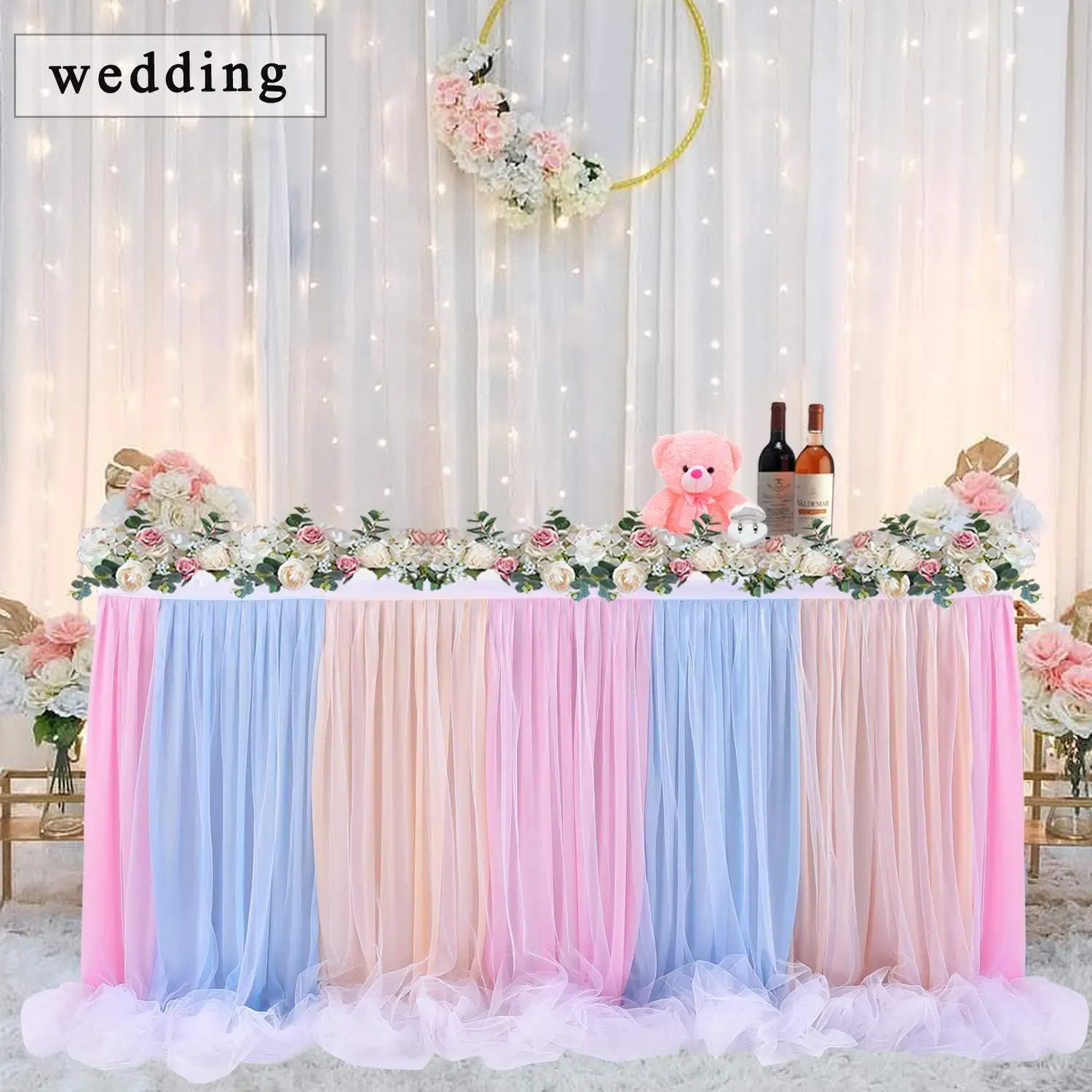 Tulle Tutu Table Skirt for Unicorn Themed Party,Baby Shower Wedding,Table Skirt for Rectangle Table or Round Decorations