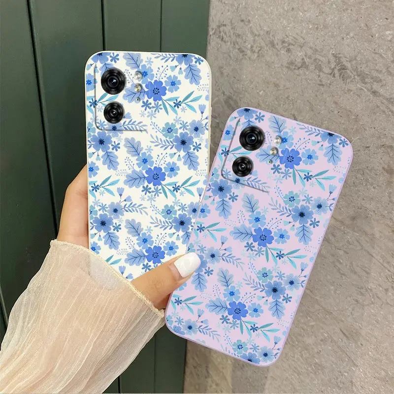 Blue Floral Silicone Phone Case - Elegant Protective Cover