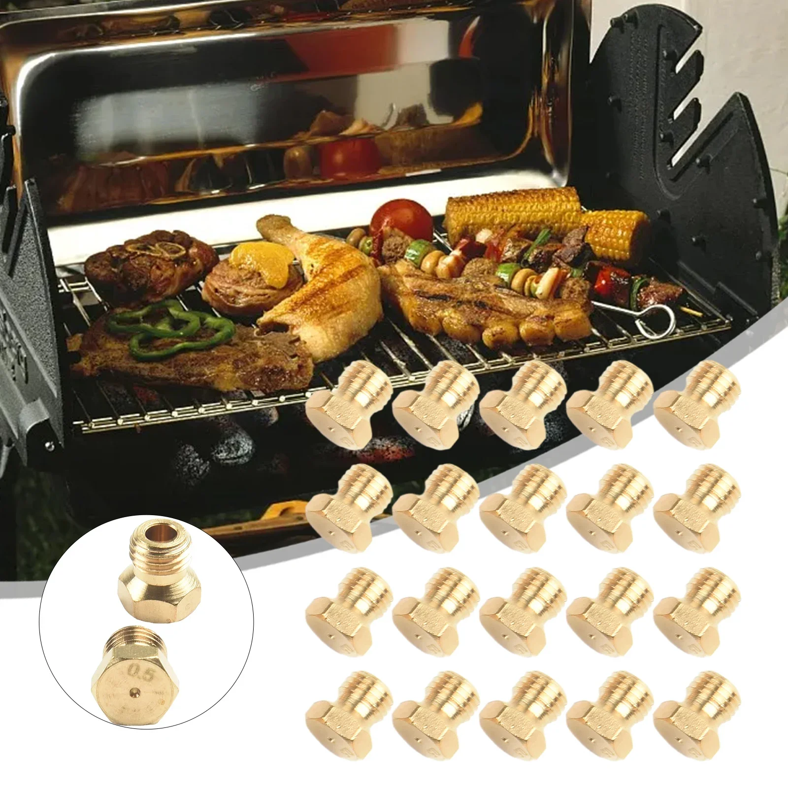 M6*0.75mm Brass Jet Nozzle Propane Burner Orifice Kit Grill Replacement Parts LP Gas 0.5mm Orifice BBQ Tool 20Pcs