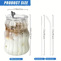 Tasse en verre à motif Vertical avec paille et couvercle, réutilisable, lavable au lave-vaisselle, pour café glacé, Latte, eau, jus Matcha, 2/4 pièces 4