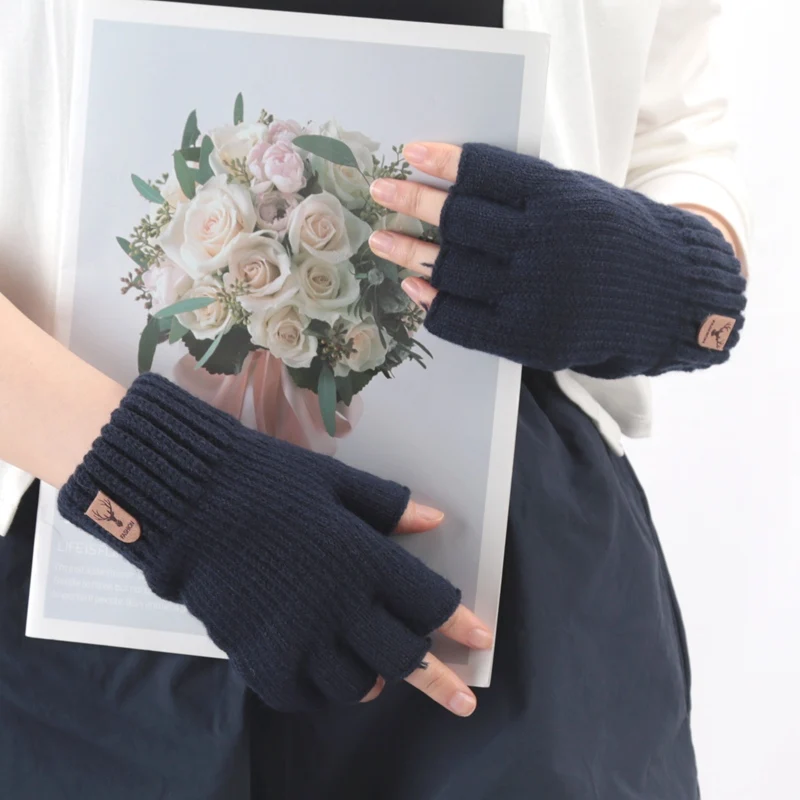 Unisex Elastic Knitted Fingerless Gloves Winter Thicken Warm Touch Screen Mittens for Men Women Warm Half Finger Work Gloves fingerless gloves half finger gloves