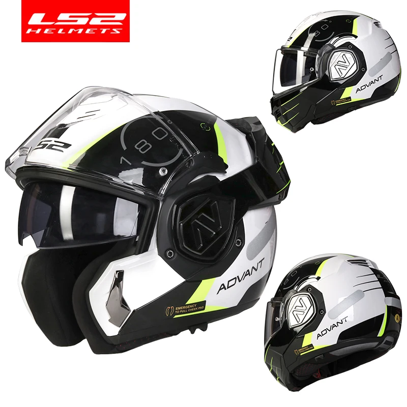 LS2 FF906 고급 풀페이스 플립 업 오토바이 헬멧, 모듈식 더블 바이저 헬멧, 내장 렌즈 ECE Capacete Moto Casco Casque