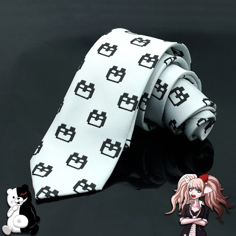 Anime Danganronpa Enoshima Junko Cosplay Monokuma Necktie Unisex Halloween Party Embroidery Tie Costume Accessories Gift