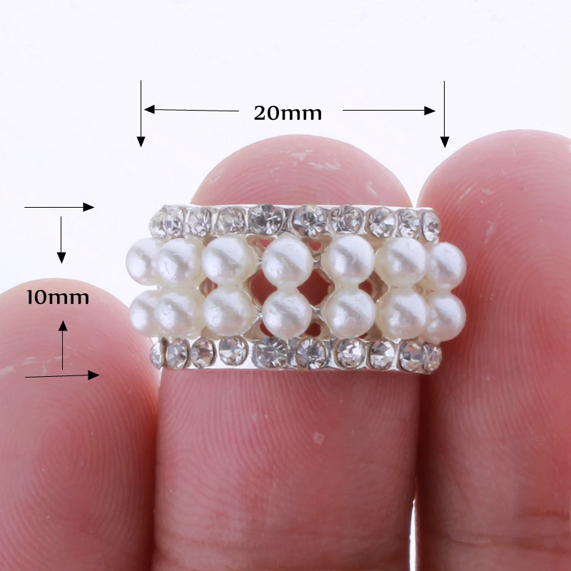 10PCS 10*20MM 세련 된 아치 모양 크리스탈 라인 석 단추 결혼식 꾸밈 라운드 진주 단추 장식