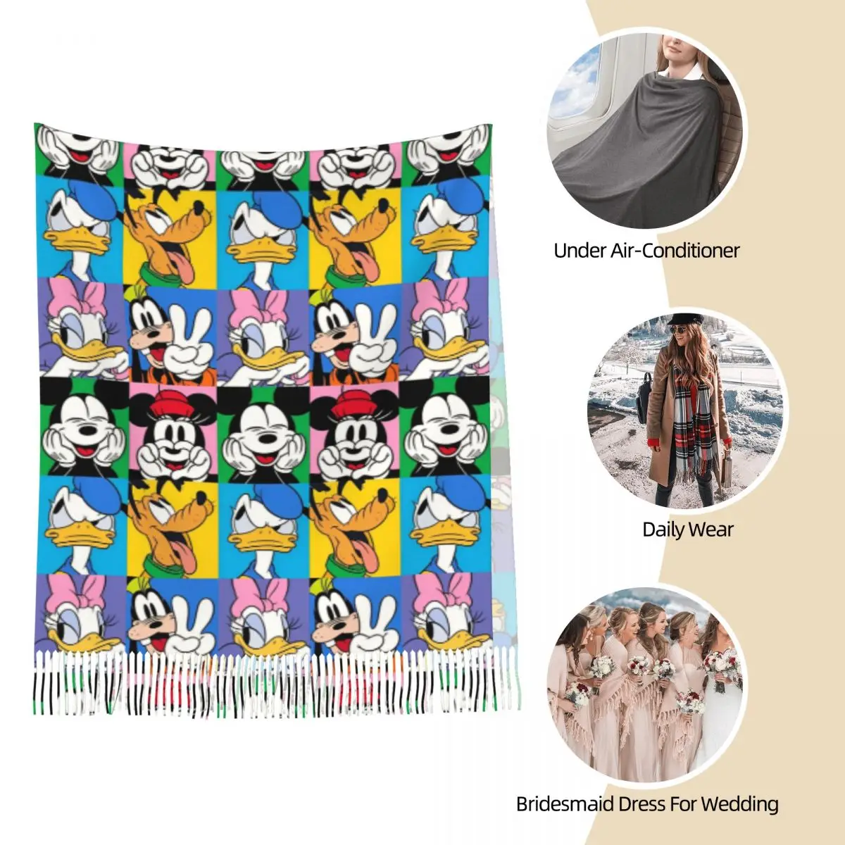 Mickey Minnie Mouse Donald Duck Scarf for Women Winter Warm Cashmere Shawls and Wrap Cartoon Cute Long Large Shawl Scarf Ladies 4