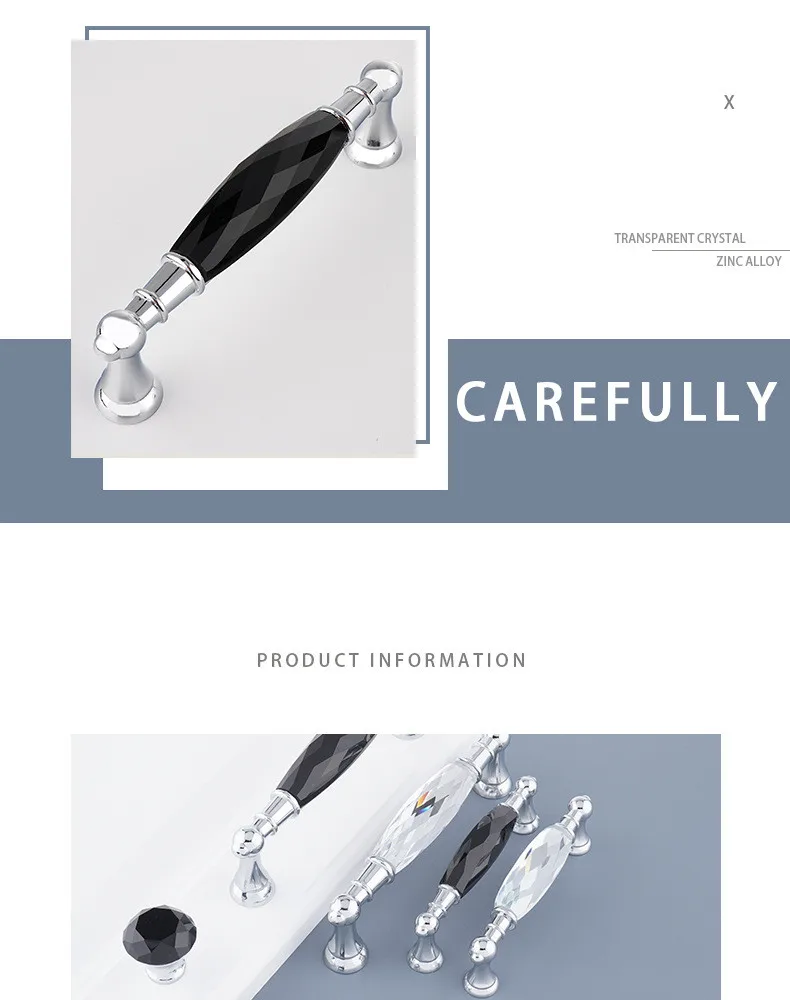 Description Picture 3 of item96/128mm Zinc Alloy Drawer  Silvery Long Crystal Handle Dresser Wardrobe Handles for Cabinet Kitchen Pull Cupboard Knob