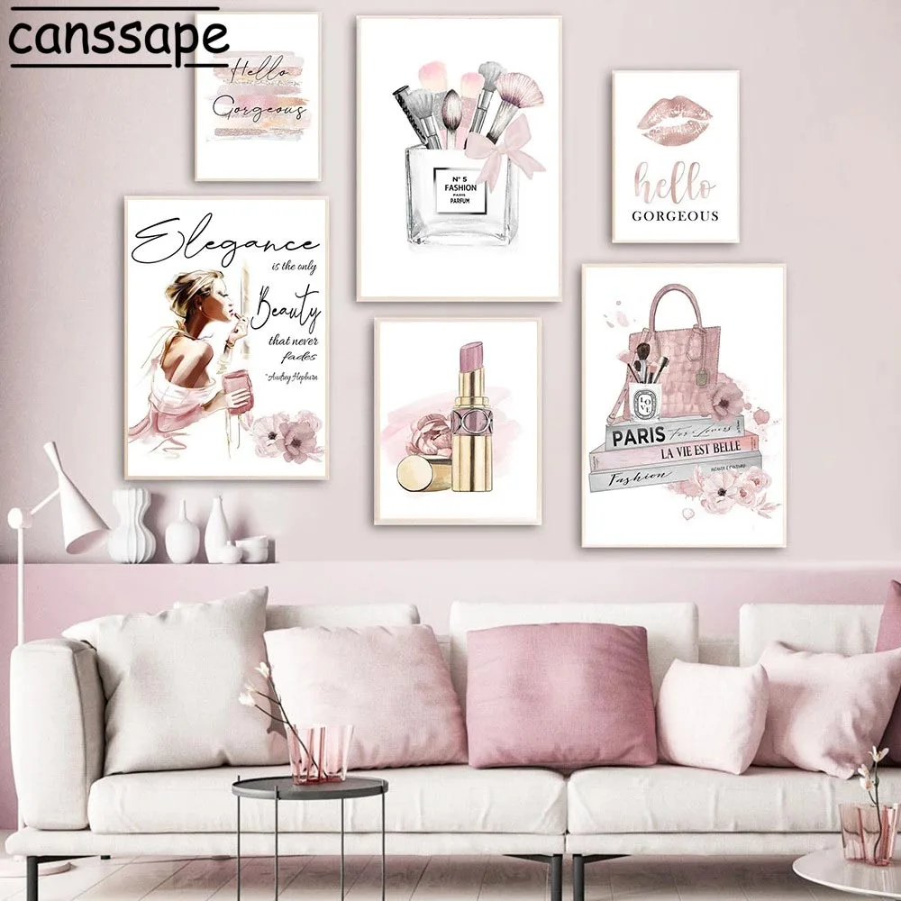 

Fashion Wall Art Posters Makeup Brushes Canvas Painting Beauty Salon Print Lipstick Poster Modern Wall Pictures Girl Room Decor