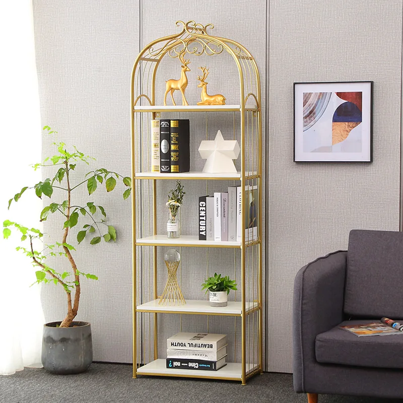 

Nordic shelves, golden wrought iron living room storage shelves, multi-layer floor partition shelves, bookshelves