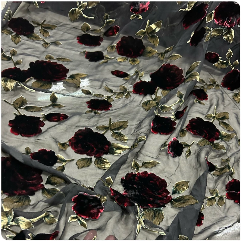 Hollow Artificial Silk Bottom Cloth Cotton Burnt Out Mulberry Silk Velvet Fabric Cheongsam Dress Shirt Short Sleeve Clothing