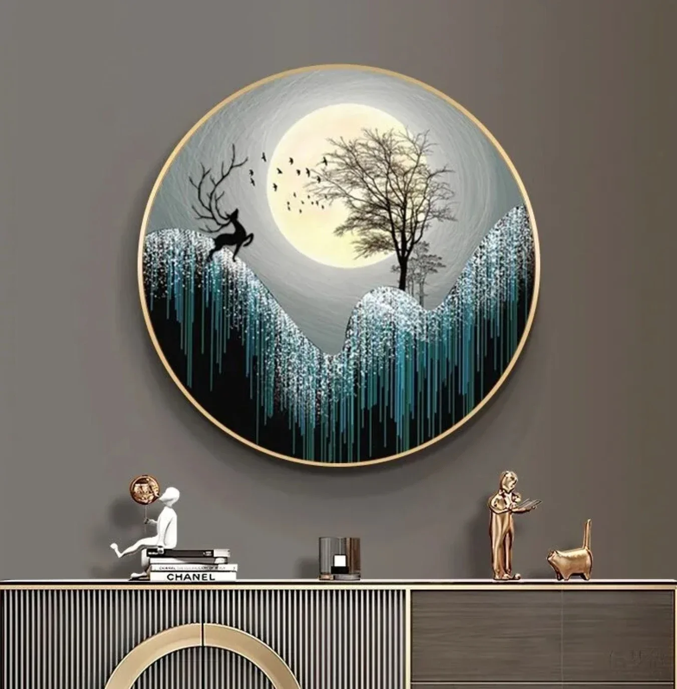 

Светодиодный круглая декоративная живопись с подсветкой для гостиной, настенная живопись, светящаяся роспись, Хрустальная фарфоровая живопись