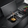 Large Size Nano Flip Cover Hidden Double Sinks Ultrasonic Smart Purifying Kitchen Island Sinks 4mm Thickness Handmade Sinks 1