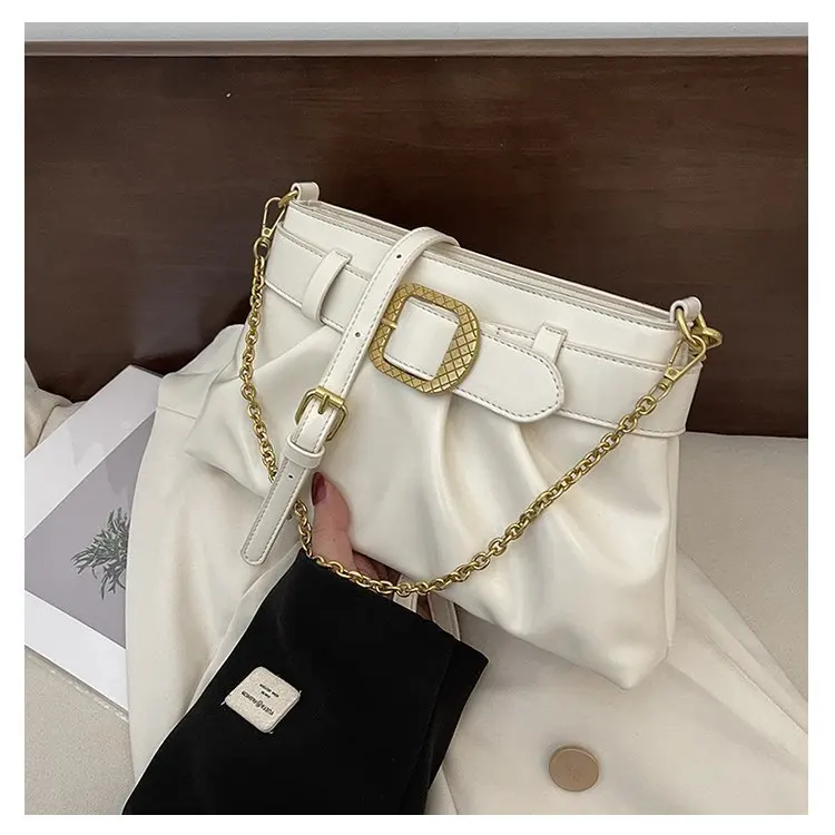 thumbnail image 1 of Bolso de lujo con cinturón y cadena plisada para mujer, bandolera de diseñador de tendencia, de alta calidad, versátil, 1 of 5