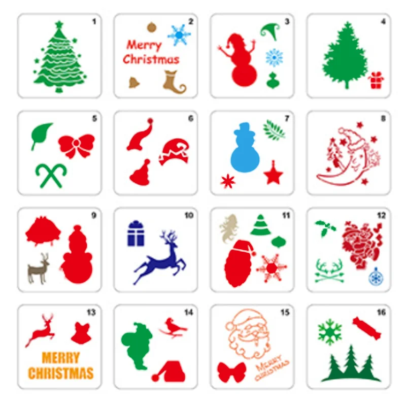 

Cartoon Christmas Stencil DIY Wall Layering Scrapbook Embossing Painting Template Decoration Crafts Template Reusable 15*15cm