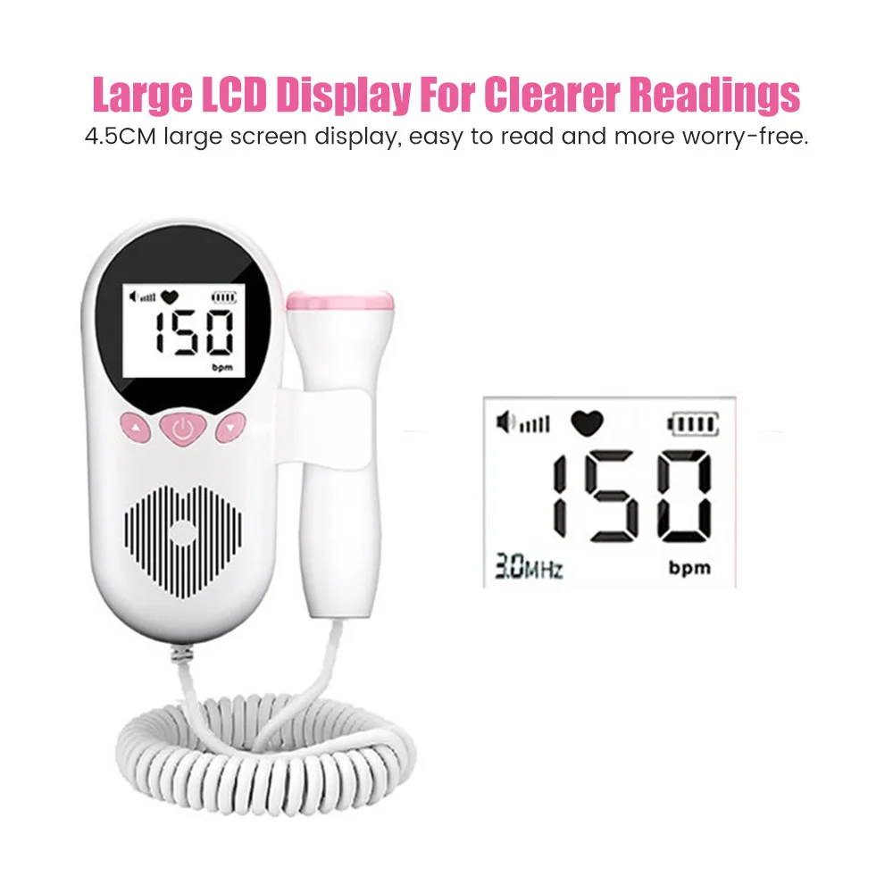 Fetal Heart Rate Monitor 3.0MHz Baby Heart Rate Sensor Fetal Doppler Heartbeat Detector LCD Pulse Meter No Radiation Stethoscope