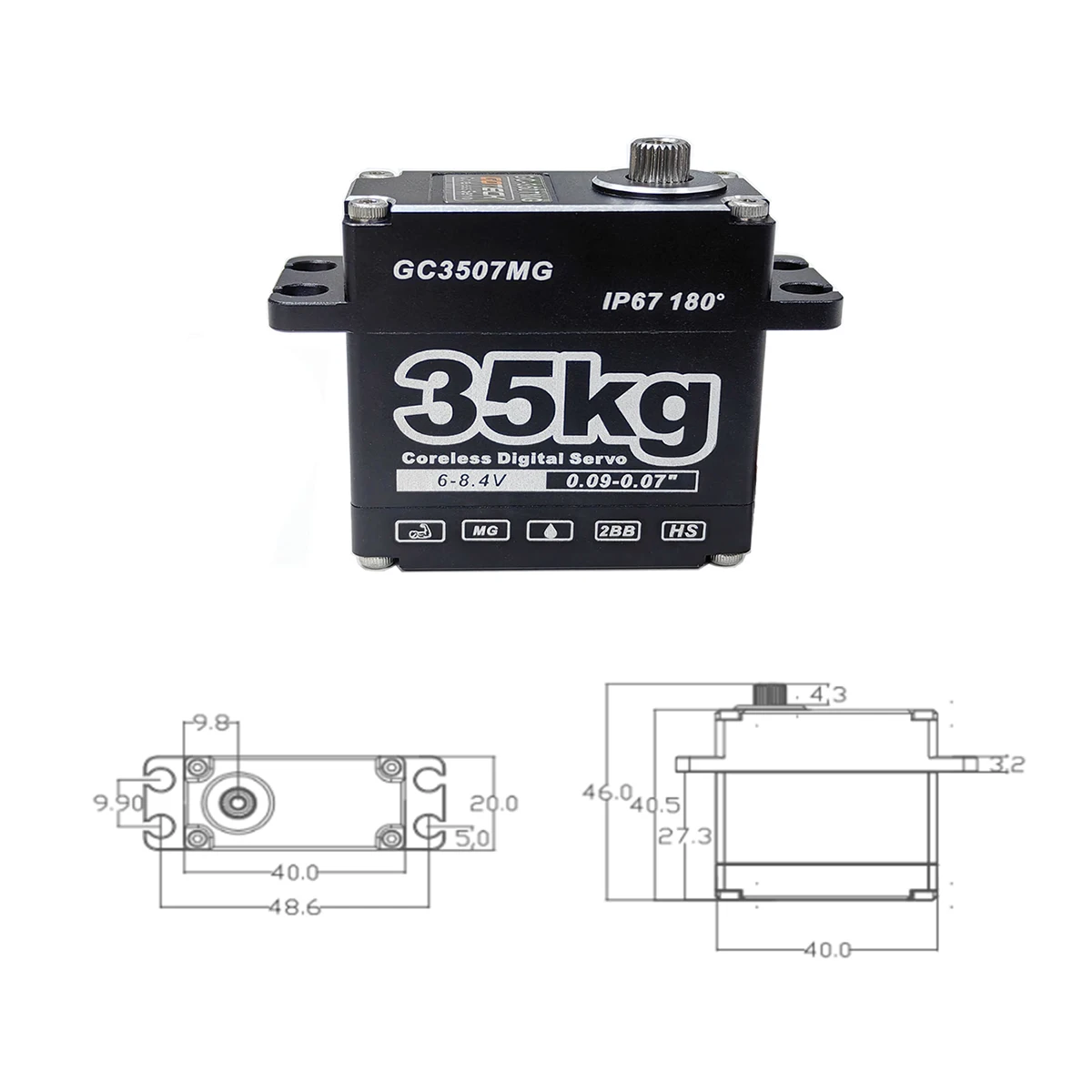 35KG Servo Full Aluminum Case Coreless Servo,8.4V Metal Gear Digital servo Waterproof Steering Servo for 1/8 1/10 RC Crawler Car 4