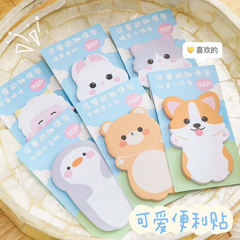 

30 Sheets Cartoon Animal Sticky Notes Cute Memo pad Self-adhesive Notepad for Journal Decoration Message DIY Stickers