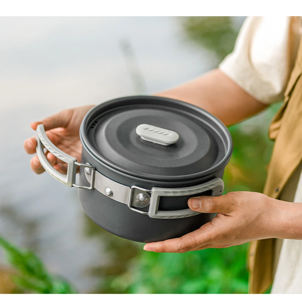 Camping Cookware Set Portable Stainless Steel Frying Pan Hanging Pot Hiking Picnic Tableware