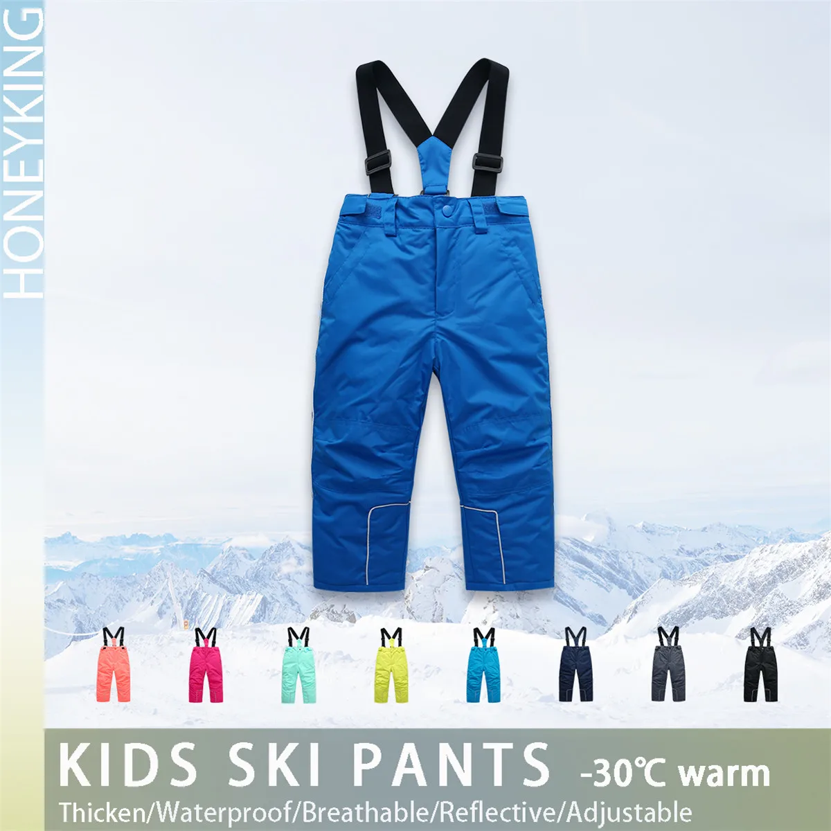 HONEYKING Kids Ski Pants Winter Outdoor Waterproof Warm Ski Trousers Boys And Girls Jumpsuit Overalls Tracksuits Kids Snow Pants