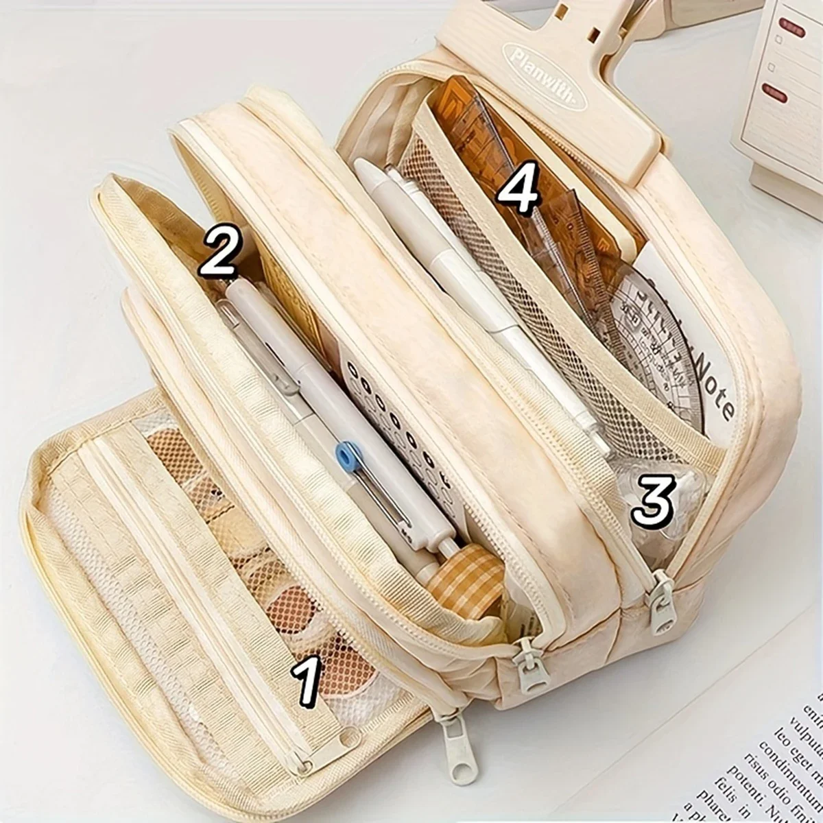 Astuccio Scuola Astuccio Per Matite In Tela Di Grande Capacità Borsa Per Cancelleria Femminile Semplice Astuccio Per Matite Cosmetico Multifunzionale, Tessuto Oxford Blu Ghiaccio