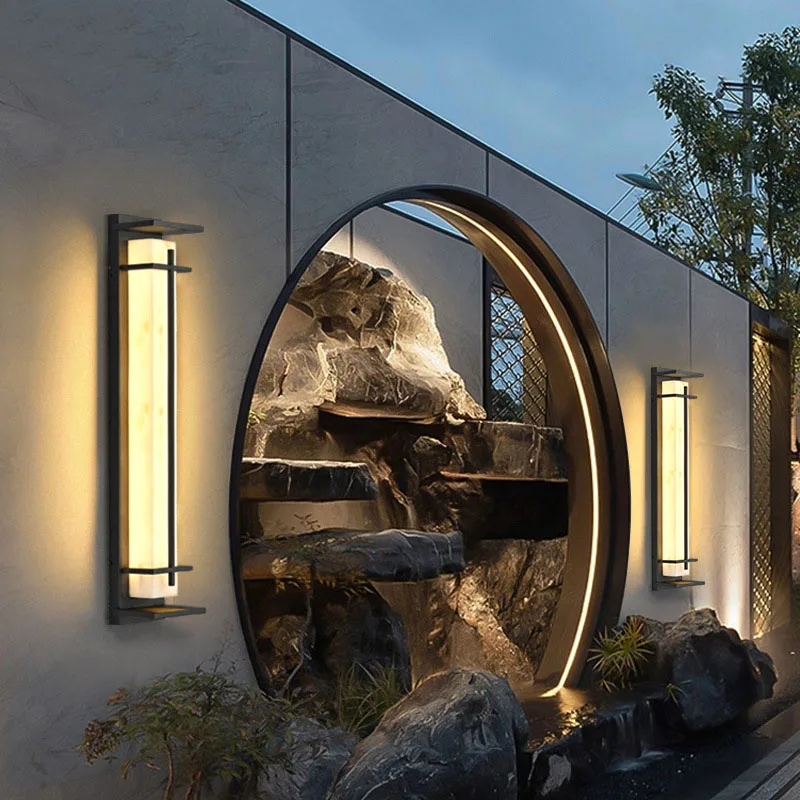 Modern Stainless Steel LED Wall Light Waterproof IP65 85~265V Lmitated Marble Porch Lamp For Outdoor street path sconce Lighting
