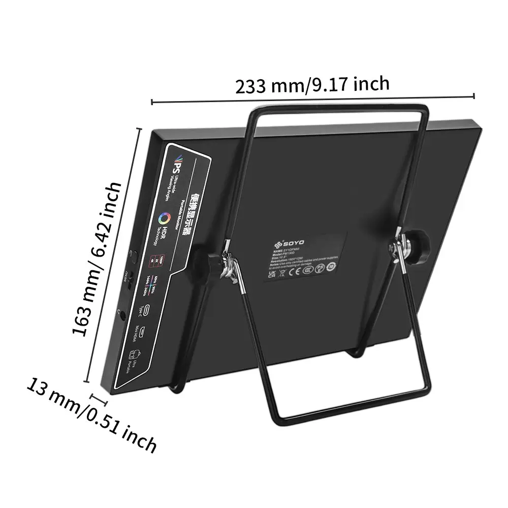 SOYO 10.5인치 초슬림 휴대용 모니터, 1920x1280 IPS, 100%RGB 스탠드 + 스피커, Type-C/Full USB-C/미니 HDMI PC 여행용 게이밍