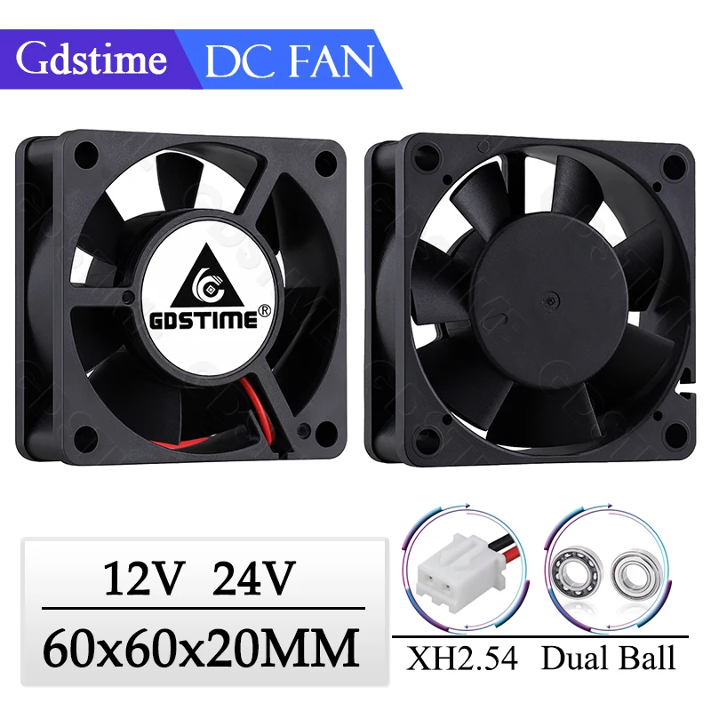 Cooling Fan 2 Pcs 60x60x20mm 6020 12V 24V Dual Ball 3D Printer Brushless Machine Equipment DC Motor