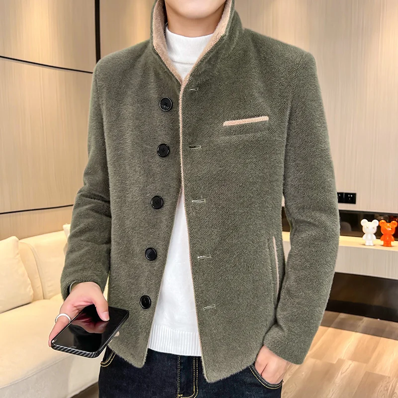 

Autumn Winter Wool Blends Jacket Men Stand-up Collar Business Casual Trench Coat Thick Warm Streetwear Social Windbreaker 2022