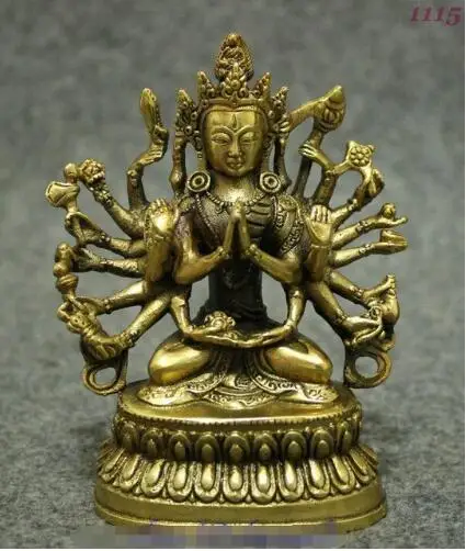 

Tibet Buddhism Brass 18 Hand Maha Cundi Mother Guanyin Bodhisattva Buddha Statue