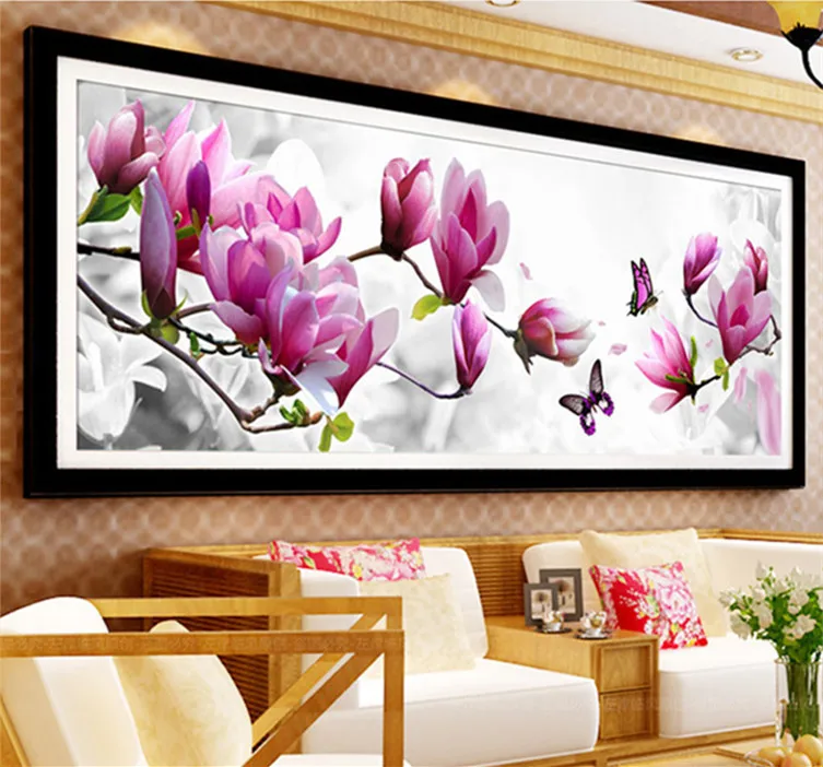 YGS-078 DIY 5D Diamonds Embroidery Butterflies play Magnolia Round Diamond Painting Cross Stitch Kits Diamond Mosaic Home Decor