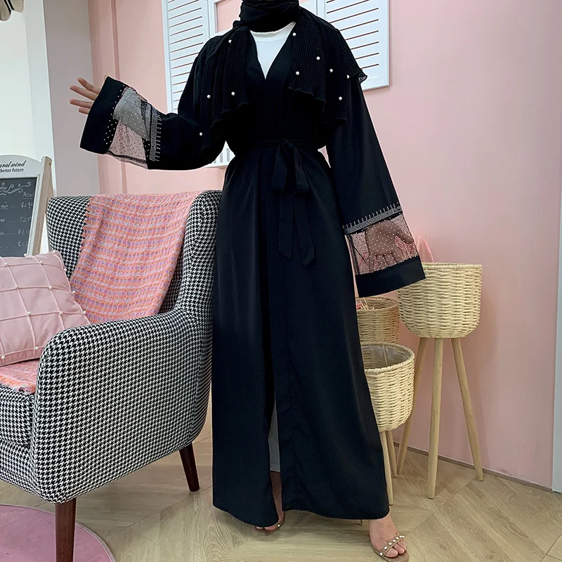 여성용 라마단 Eid 소프트 폴리에스터 할로우 아웃 아바야 두바이 럭셔리 2024, 무슬림 맥시 카프탄 원피스 아바야스, 케바야 로브 팜므
