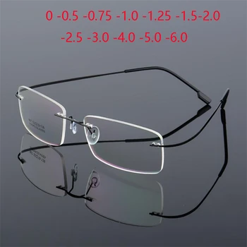 Titanium Alloy Superelastic Frameless Nearsighted Glasses Men Metal Minus Lens Rectangle Prescription Eyewear 0 -0.5 -0.75 To -6