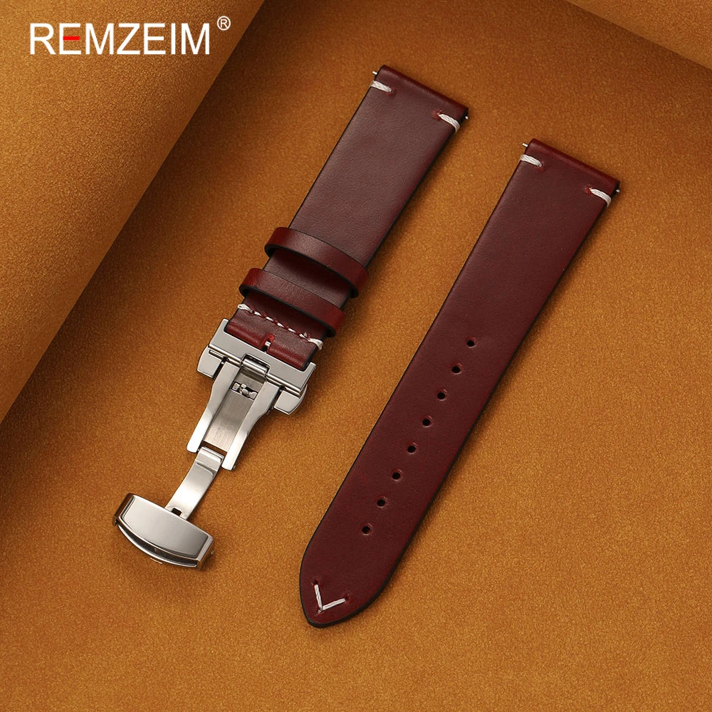 Vintage Casual Genuine Leather Watch Strap with Butterfly Buckle