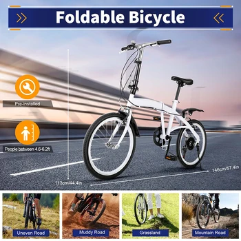 20in Folding Bike 6 Speed Foldable City Bike Carbon Steel Bicycle for Adults Foldable Bicycle with Adjustable Seats 3