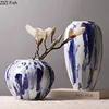 Ink Blue and White Porcelain Ceramic Vase Table Decoration Flower Arrangement Ink Style Flowers Vases Room Aesthetic Decor 1