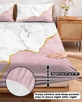 White Marble Pink Bedding Fitted Sheet Set Elastic Band Mattress Cover King Size Bed Cover With Pillowcase 5