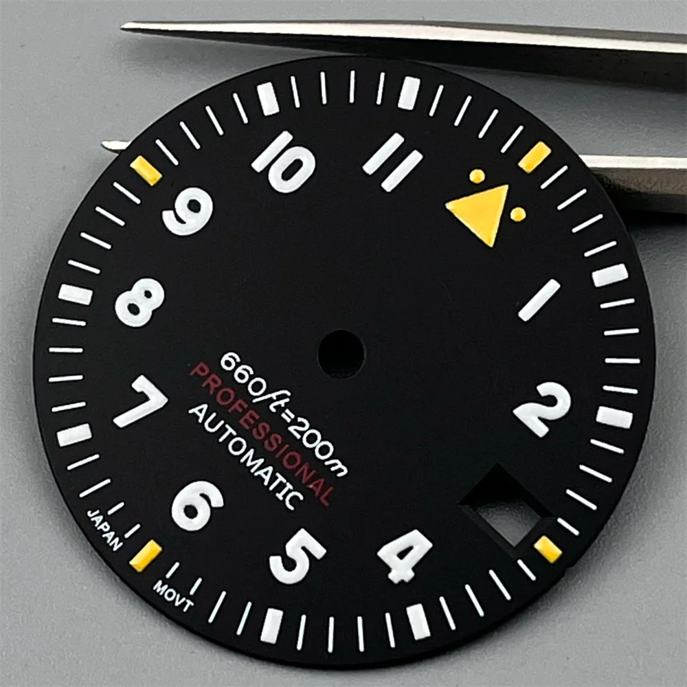 Enhanced Black Pilot Style Watch Dial and Luminous Hand Set - C3 Green Glow