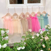 Robe d'été en maille pour enfants, 1-6T, en Tulle, princesse, Tutu, 6 couleurs, fleur 3D, robe d'anniversaire sirène 5
