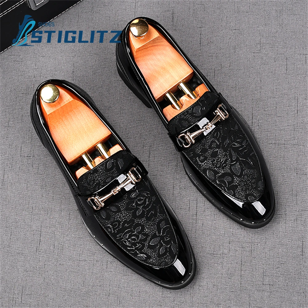 

Black Carved Luxury Horsebit Men's Mules Genuine Leather Panel Fashion Men's Casual Shoes Shallow Square Heel Increased Loafers